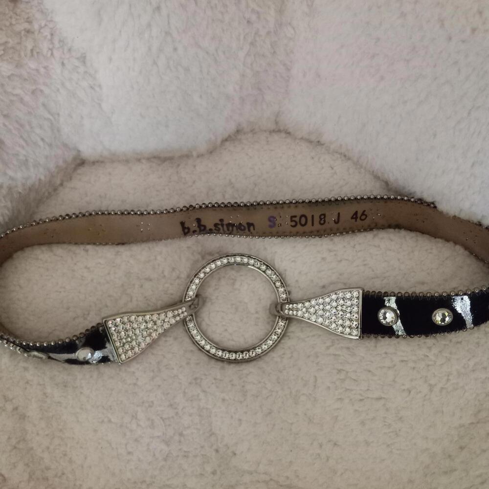 B.B.SIMON Rhinestone Cowhide Leather Pony Hair Belt Size SMALL
